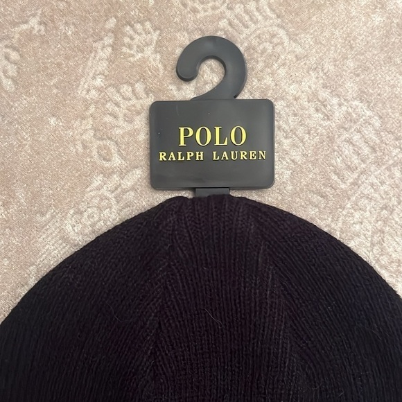 Brand New Polo Ralph Lauren Black Knit Stretch Beanie Hat Red Embroidered Pony - Picture 6 of 14